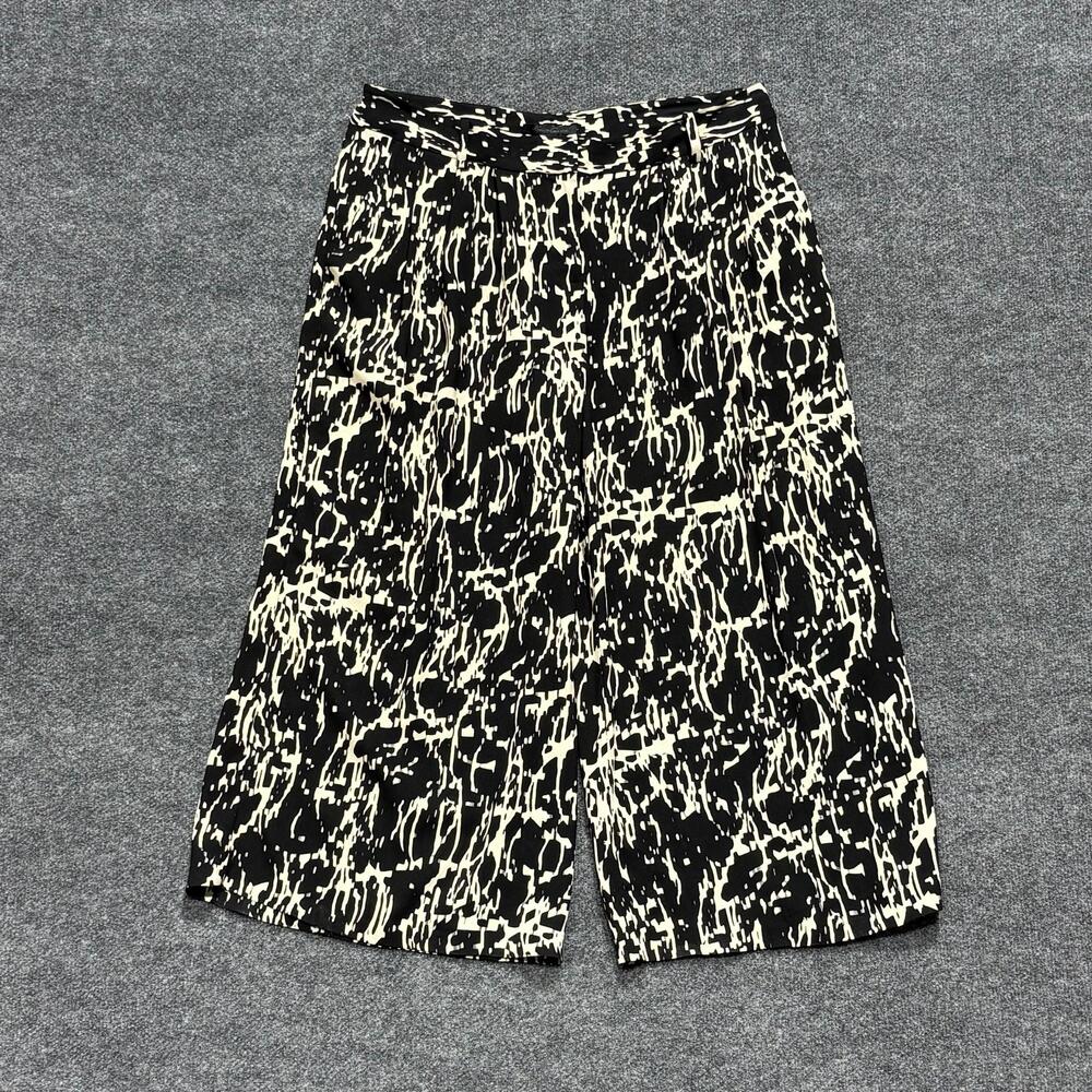 Kenneth Cole New York Pants Womens 14 Black Cropped Animal Print Pleated Crepe